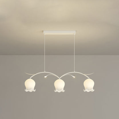 Contemporary Simplicity Flower Glass Shade Arc Iron Strip 3/4-Light Island Light Chandelier For Bedroom