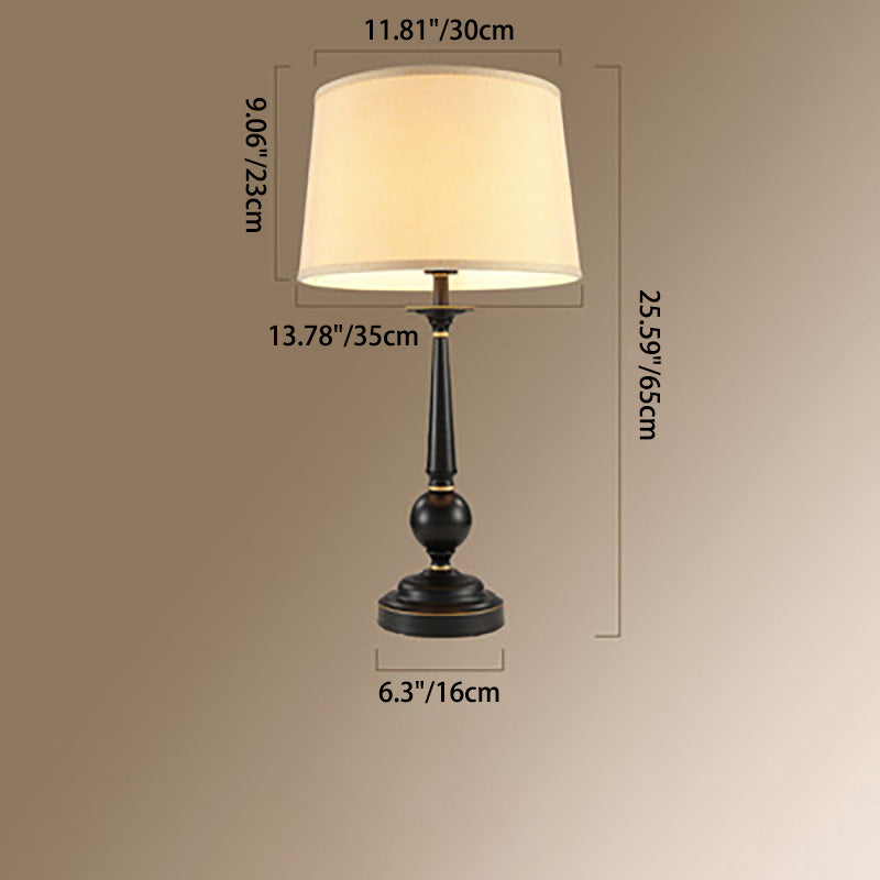 Traditional Vintage Pleated Fabric Shade Iron Base 1-Light Table Lamp For Bedroom