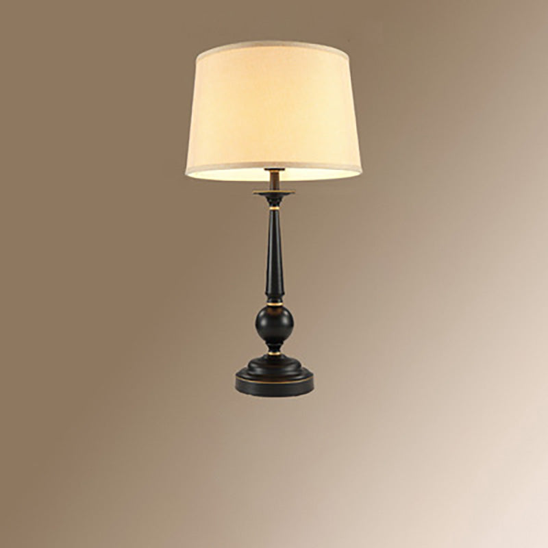 Traditional Vintage Pleated Fabric Shade Iron Base 1-Light Table Lamp For Bedroom