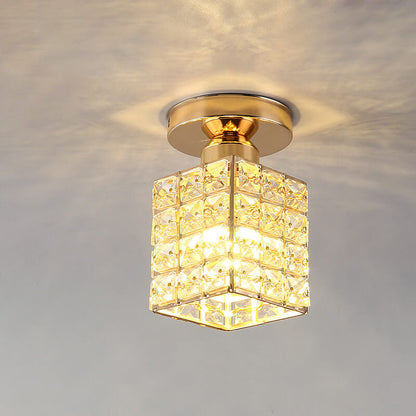 Nordic Luxury Crystal Magic Square Gold 1-Light Semi-Flush Mount Ceiling Light