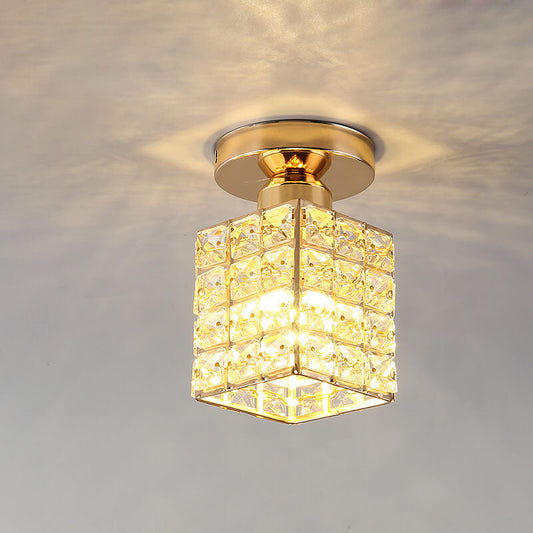 Nordic Luxury Crystal Magic Square Gold 1-Light Semi-Flush Mount Ceiling Light