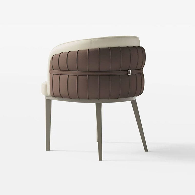 Modern Luxury Round Upholstered Faux Leather Carbon Steel Dining Chair Curved Backrest For Dining Room