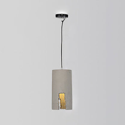 Contemporary Industrial Iron Cement Cylinder Skeletonized Split 1-Light Pendant Light For Dining Room