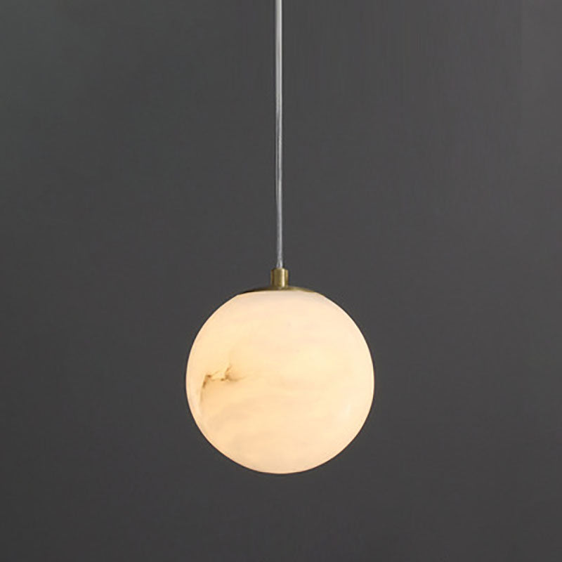 Modern Luxury Geometric Cube Marble Shade Brass 1-Light Pendant Light For Living Room