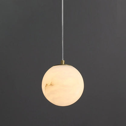 Modern Luxury Geometric Cube Marble Shade Brass 1-Light Pendant Light For Living Room