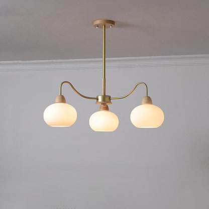 Nordic Japanese Glass Round Wood 3/6/8 Light Chandelier