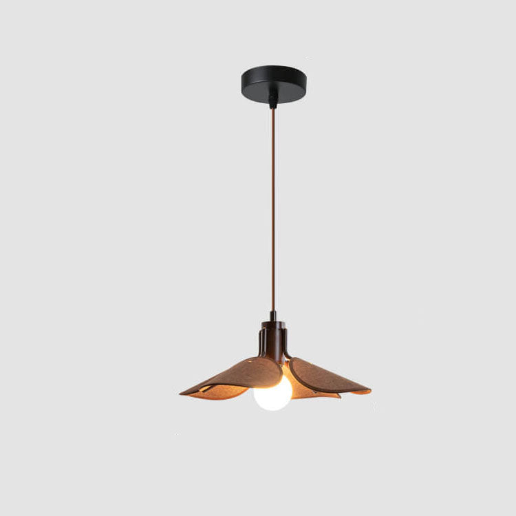 Japanese Solid Wood Fabric Leaf 1-Light Pendant Light