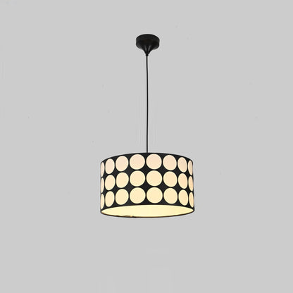 Contemporary Retro Drum Checkerboard Leather Lampshade 3-Light Pendant Light For Dining Room