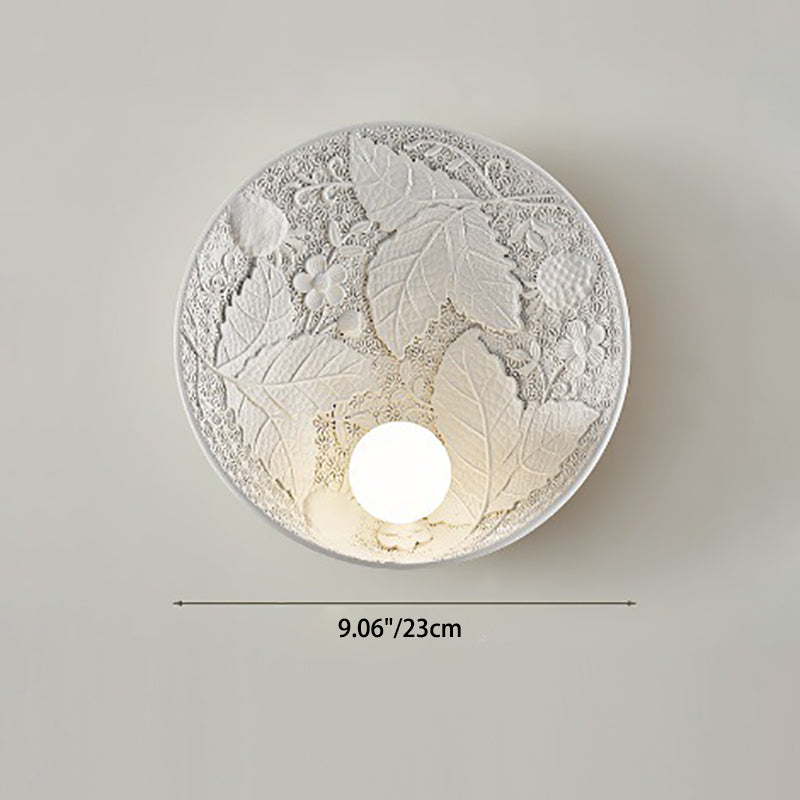 Traditional Vintage Carved Round Disc Resin 1-Light Wall Sconce Lamp For Bedroom