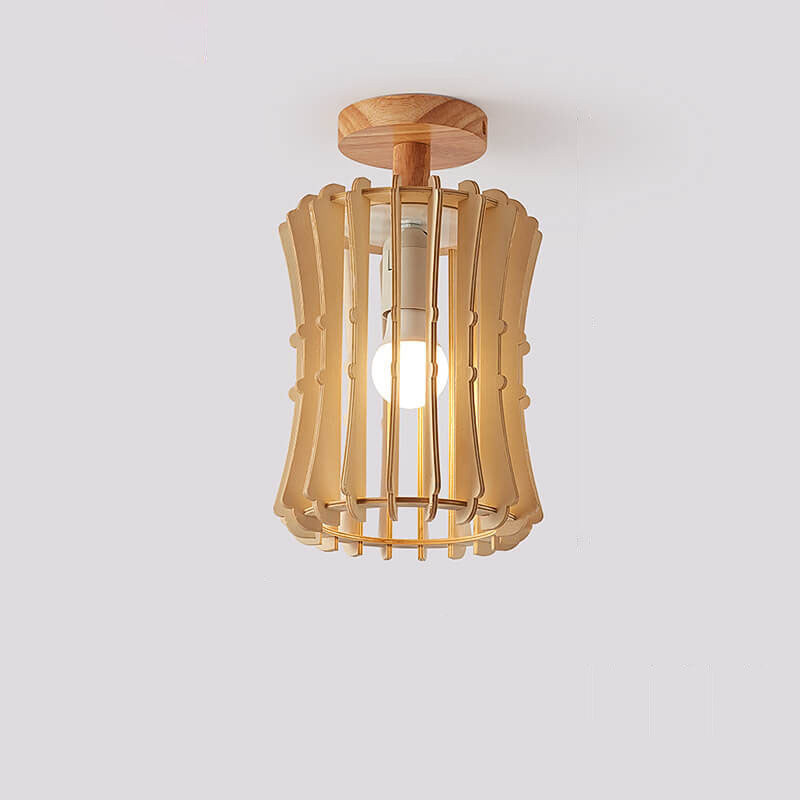 Nordic Wood Geometric Round 1-Light Semi-Flush Mount Ceiling Light