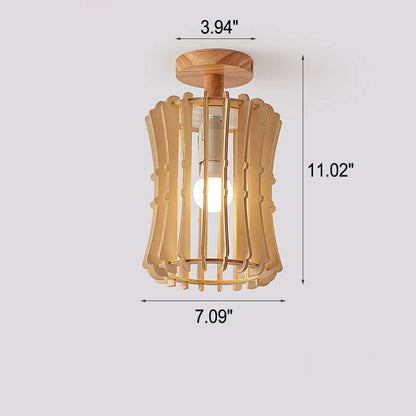Nordic Wood Geometric Round 1-Light Semi-Flush Mount Ceiling Light