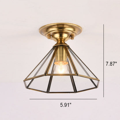 European Luxury Brass Glass Cone 1-Light Semi-Flush Mount Ceiling Light