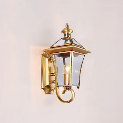 European Modern Luxury Quadrilateral Brass Glass Waterproof 1-Light Outdoor Wall Sconce Lamp