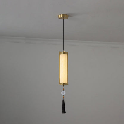Traditional Chinese Copper Glass Cylinder Elliptical Hollow 1/3/6 Light Chandelier For Entryway