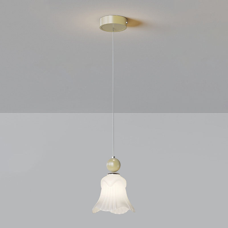 Modern Simplicity Iron Glass Long Line Flower Ball 1-Light Pendant Light For Bedroom