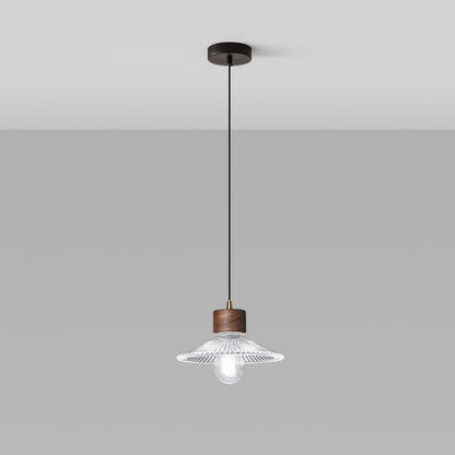 Traditional Chinese Iron Walnut Glass Conic Umbrella-Shaped 1-Light Pendant Light For Dining Room