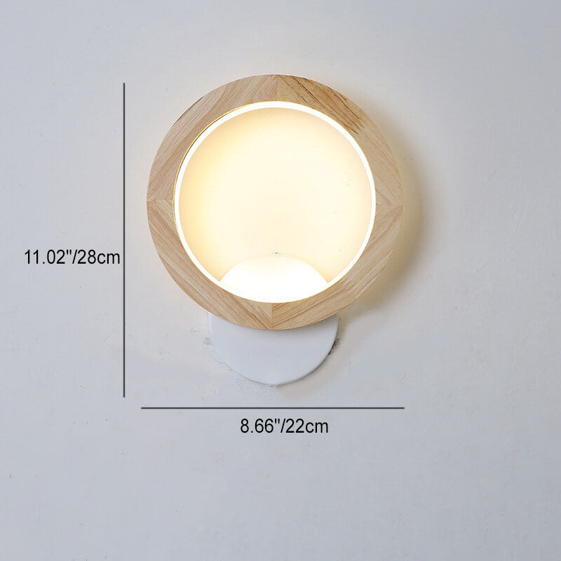 مصباح حائط LED بتصميم مربع دائري ياباني عصري مصنوع من خشب المطاط 