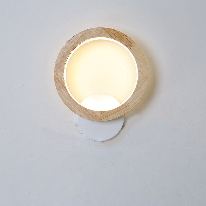 مصباح حائط LED بتصميم مربع دائري ياباني عصري مصنوع من خشب المطاط 