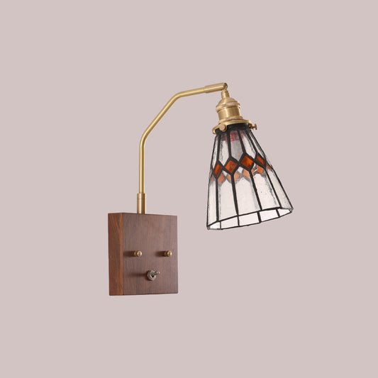مصباح حائط بتصميم مخروطي مربع معاصر، مصنوع بالكامل من النحاس والخشب والزجاج، لغرفة المعيشة 