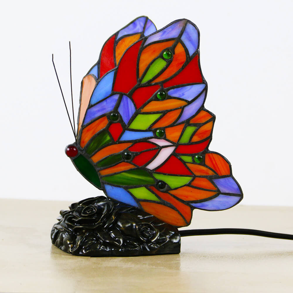 Vintage Tiffany Glass Butterfly Shape Night Light 1-Light Table Lamp