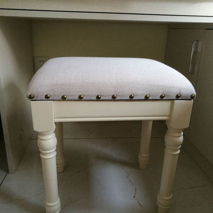 Contemporary Scandinavian Square Linen Faux Leather Solid Wood Vanity Stool Backless Armless For Bedroom