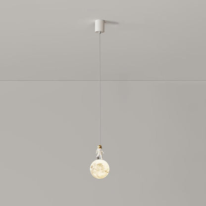 Modern Minimalist Astronaut Moon Iron Resin LED Pendant Light For Bedroom