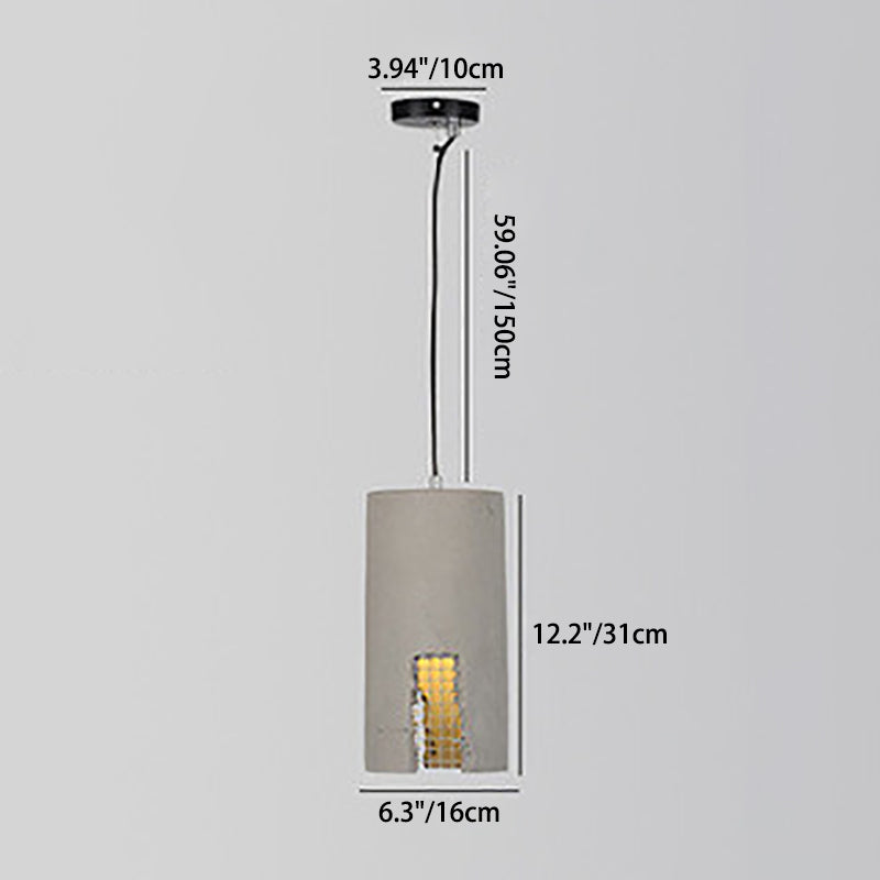 Contemporary Industrial Iron Cement Cylinder Skeletonized Split 1-Light Pendant Light For Dining Room