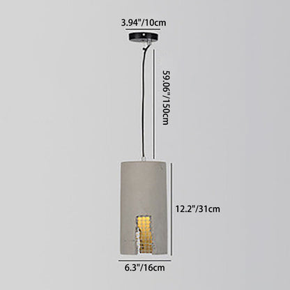 Contemporary Industrial Iron Cement Cylinder Skeletonized Split 1-Light Pendant Light For Dining Room