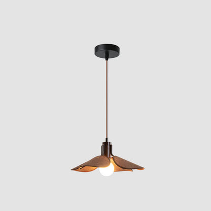 Traditional Japanese Vintage Iron Log Flower Shape 1-Light Pendant Light For Dining Room