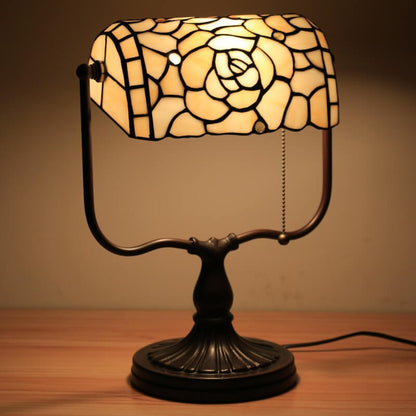 Tiffany Floral Butterfly Stained Glass 1-Light Bank Zipper Table Lamp