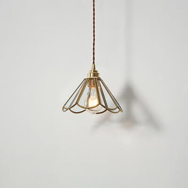 Japanese Vintage Cone Geometric Glass Copper 1-Light Pendant Light