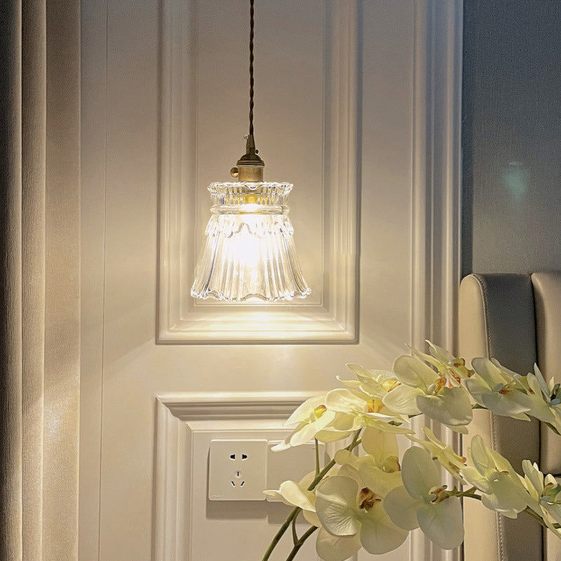 Contemporary Vintage Round Ball Cylinder Flower Brass Glass 1-Light Wall Sconce Lamp For Living Room