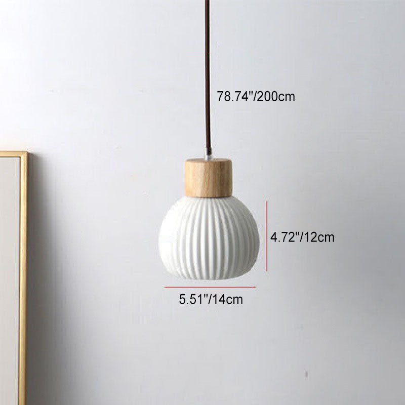 Modern Nordic Ceramic Wood Circle Round 1-Light Pendant Light For Dining Room