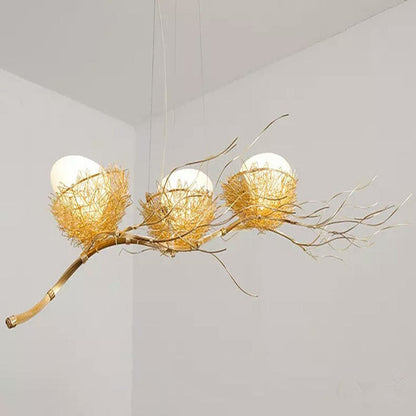 Contemporary Creative Bird's Nest Aluminum 3-Light Chandelier For Living Room