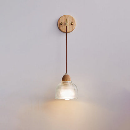 Contemporary Retro Cylinder Petal Cone Solid Wood Glass 1-Light Wall Sconce Lamp For Bedroom