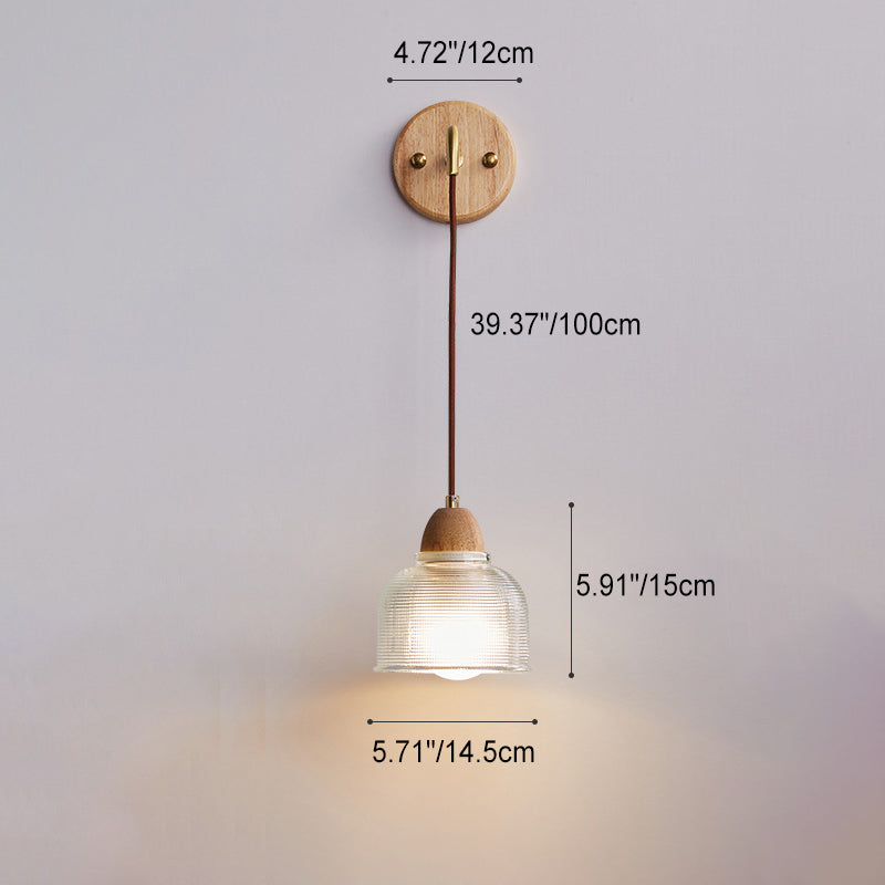Contemporary Retro Cylinder Petal Cone Solid Wood Glass 1-Light Wall Sconce Lamp For Bedroom