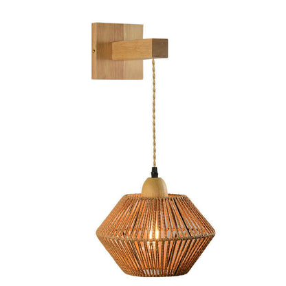 Vintage Simple Rope Weaving Lantern Cage Wood 1-Light Wall Sconce Lamp