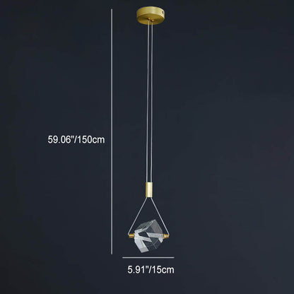 Modern Art Deco Diamond Crystal Geometric Copper LED Pendant Light For Living Room