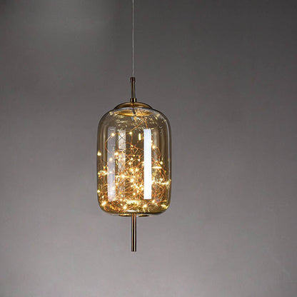 Contemporary Scandinavian Cylinder Oval Glass 1-Light Pendant Light For Bedroom