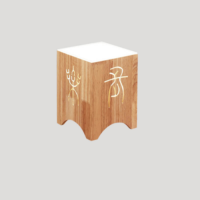 Japanese Harajuku Solid Wood Hollow Pattern Cube Acrylic 1-Light Table Lamp