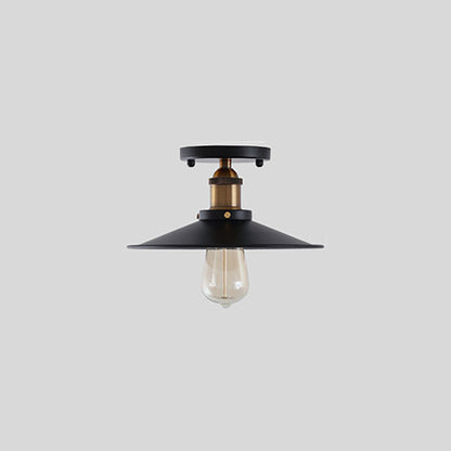 Vintage Industrial Iron Cone Umbrella 1-Light Semi-Flush Mount Ceiling Light