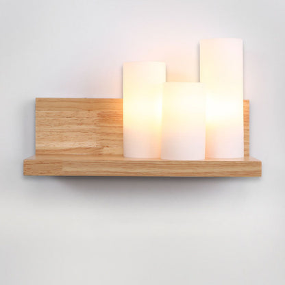 Japanese Minimalist Cylindrical Wooden Glass 1-Light Wall Sconce Lamp