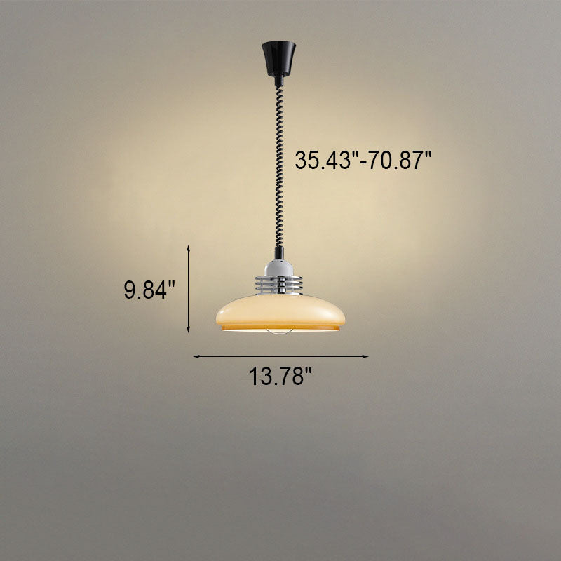 Japanese Minimalist Hardware Glass Round Head Retractable 1-Light Pendant Light
