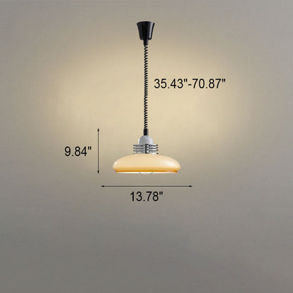 Japanese Minimalist Hardware Glass Round Head Retractable 1-Light Pendant Light
