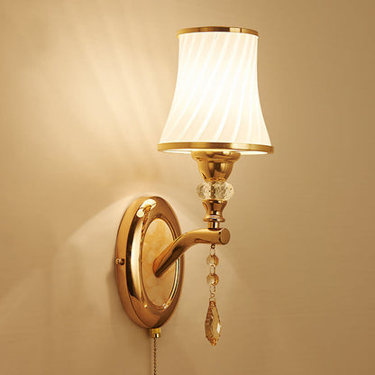 European Simple Glass Lampshade Zipper Switch 1/2-Light Wall Sconce Lamp