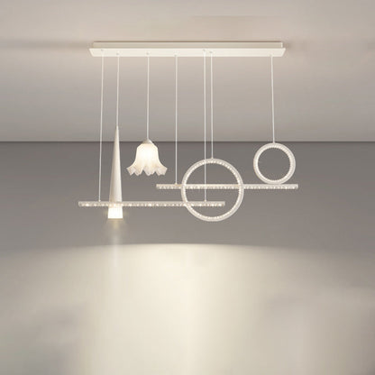 Contemporary Luxury Geometric Ring Glass Ball Shade LED Chandelier Island Light For Living Room