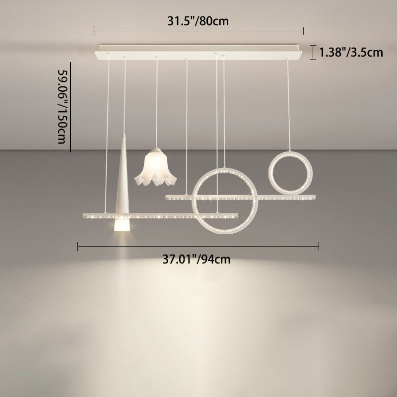 Contemporary Luxury Geometric Ring Glass Ball Shade LED Chandelier Island Light For Living Room