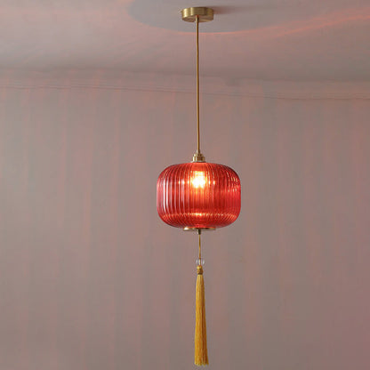 Nordic Modern Lantern Shape Copper Glass 1-Light Pendant Light