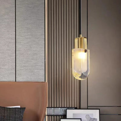 Modern Minimalist Half Round Copper Crystal LED Pendant Light For Bedroom