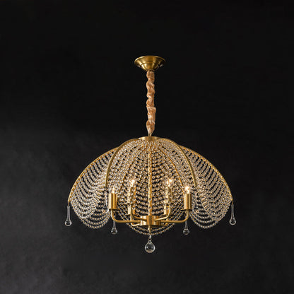 Contemporary Luxury Golden Finish Frame Crystal Beads 6-Light Chandelier For Living Room